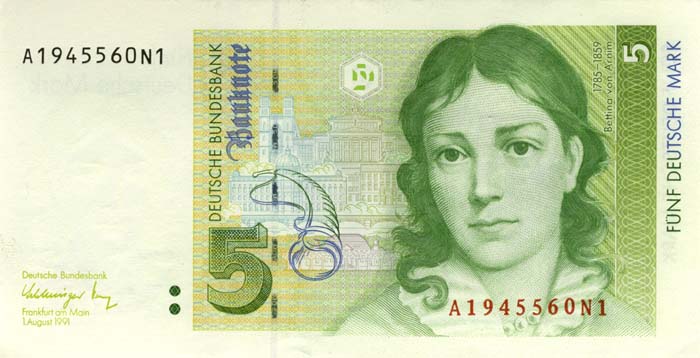 Лицевая сторона банкноты Германии номиналом 5 Марок