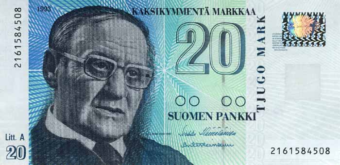 Лицевая сторона банкноты Финляндии номиналом 20 Марок