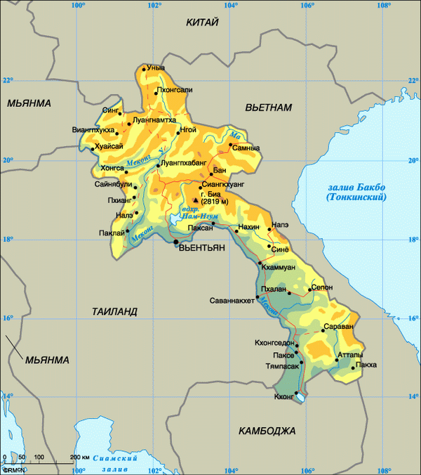Карта Лаоса