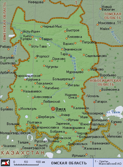 Подробная карта Омской области