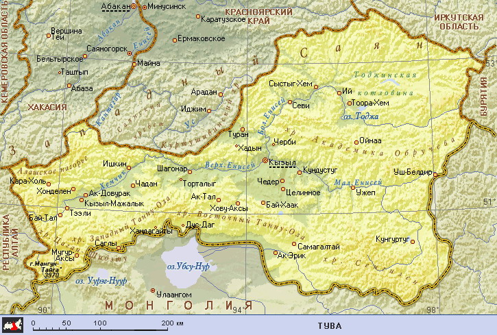 Подробная карта Тувы
